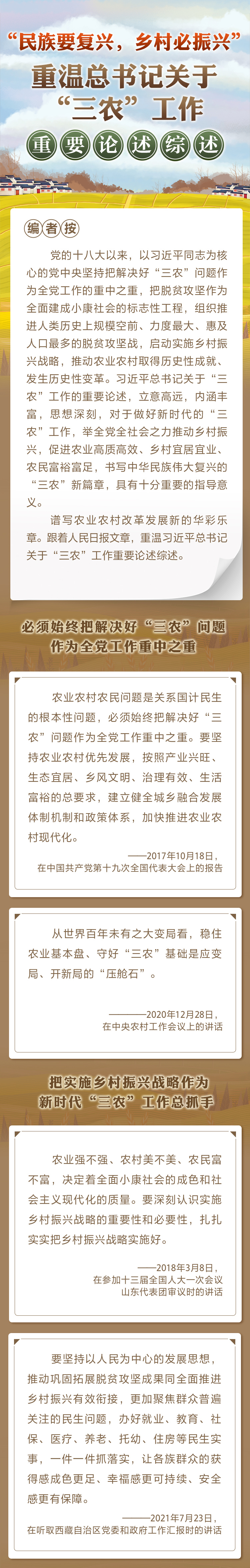 “民族要復(fù)興，鄉(xiāng)村必振興” 重溫總書記關(guān)于“三農(nóng)”工作重要論述綜述