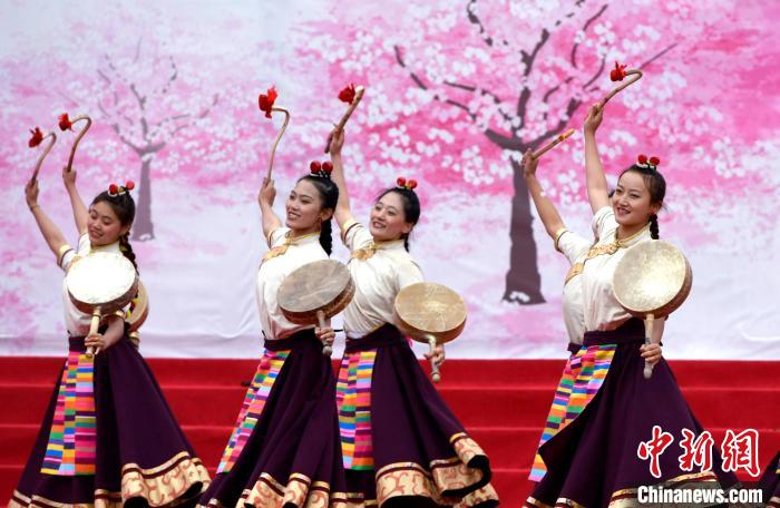 3月28日，西藏林芝第二十屆桃花旅游文化節(jié)開幕式上的文藝表演。　李林 攝